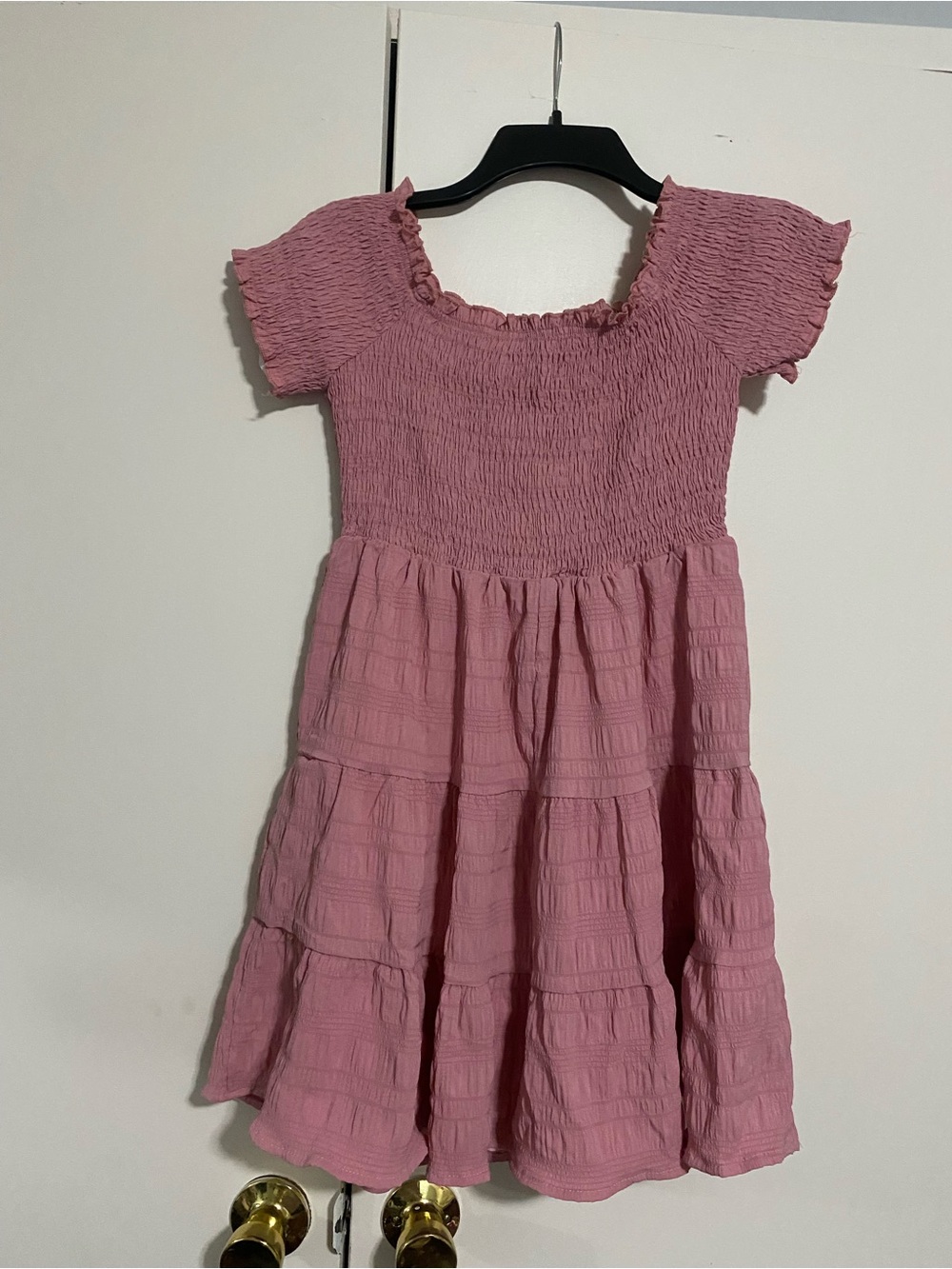 SHEIN Pink Smocked Tiered Ruffle Dress